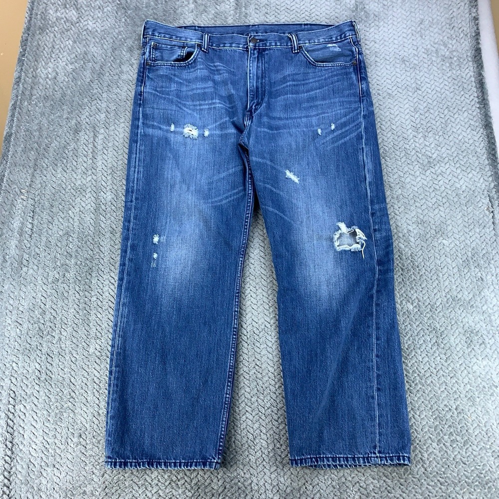 Levis 569 Jeans Mens 42x32 (Fits 42x29) Blue Distressed Loose Baggy Straight Leg